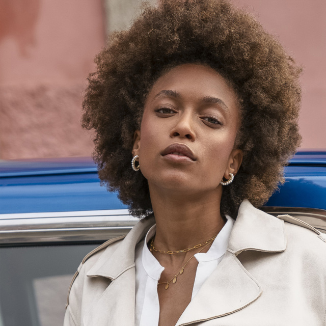 MESH ネックレス ペーパークリップ 45cm 装着イメージ シルバー925 18Kゴールドコート ポルトガル