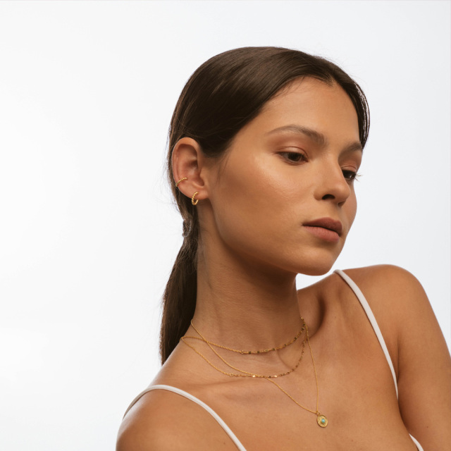 MESH ネックレス コーヒーテクスチャー 装着イメージ シルバー925 18Kゴールドコート ポルトガル