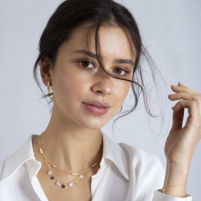 MESH ペアフープ ピアス 装着イメージ 18Kゴールドコート S925 ポルトガル直輸入 ARG0007 Gold Earrings
