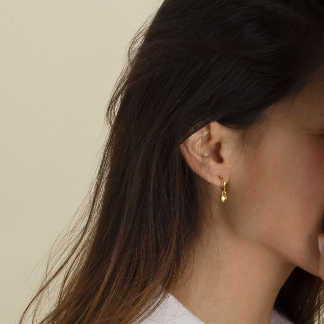 MESH ラブハートフープピアス 装着イメージ 18Kゴールドコート S925 ポルトガル直輸入 ARG337 Gold Earrings