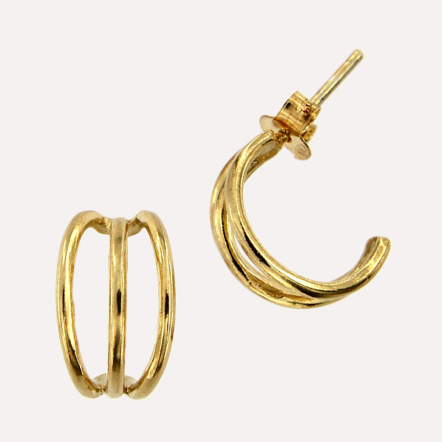 MESH トリプルフープピアス 18Kゴールドコート シルバー925 ポルトガル直輸入 ARG0042 Gold Earrings