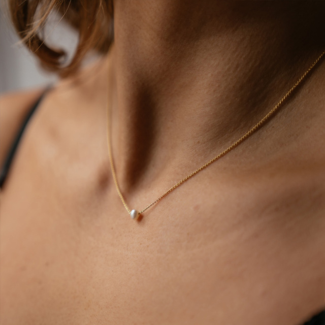 MESH パールペンダント 装着イメージ 18Kゴールドコート S925 ポルトガル直輸入 Gold Necklace