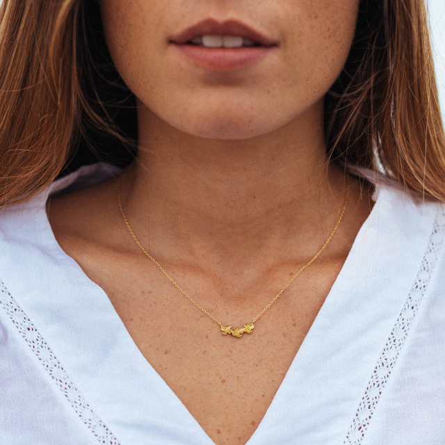 MESH ネックレス スリーリトルフラワー 装着イメージ 18Kゴールドコート S925 ポルトガル直輸入 Gold Necklace
