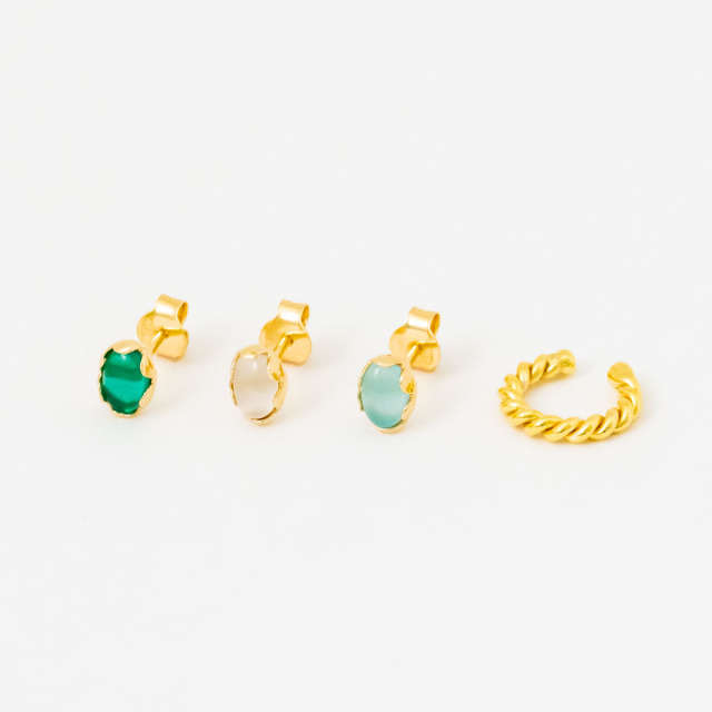 MESH スペクトラムセット(イヤーカフ1点・ピアス3点) 18Kゴールドコート シルバー925 ポルトガル直輸入 SET09 Gold Earrings