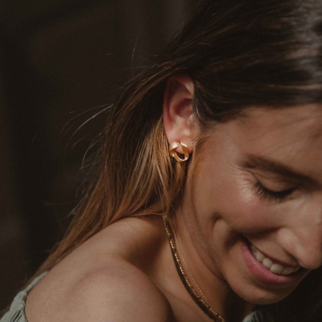 MESH DNAピアス 装着イメージ 18Kゴールドプレート シルバー925 ポルトガル直輸入