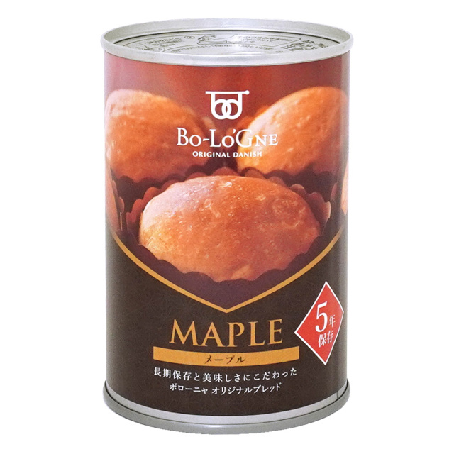 備蓄deボローニャ（メープル） 二個入り ブリオッシュパン 保存食 非常食 ボローニャ 缶正面