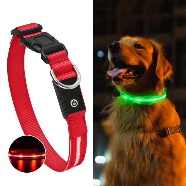 犬 光る首輪 LED点滅 レッド S～L ペット 夜間散歩 ライト USB充電