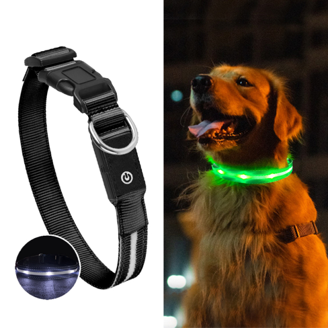 犬 光る首輪 LED点滅 ブラック S～L ペット 夜間散歩 ライト USB充電