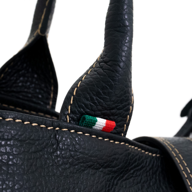 Bellini 本革ハンドバッグ イタリア製リボン ヴァルデルササッチェル ブラック イタリア直輸入 カーフレザー 牛革 FH03ANM