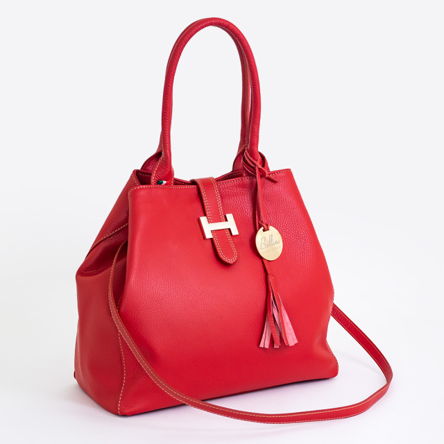 Bellini イタリア製 本革ハンドバッグ ヴァルデルササッチェル レッド