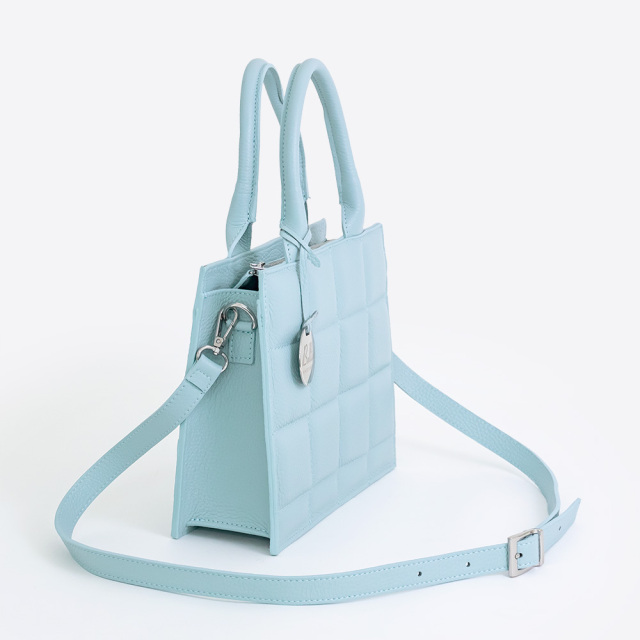 Bellini イタリア製 キルティング本革ハンドバッグ アズール レザー