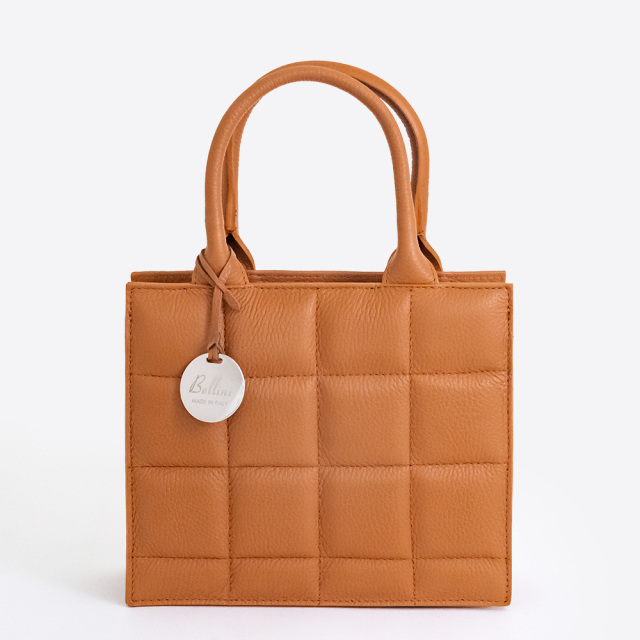Bellini 本革 キルティングハンドバッグ 正面 タン イタリア製レザー 牛革 ベリーニ レディースBAG LC780G