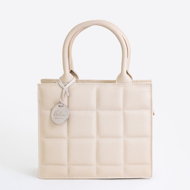 Bellini 本革 キルティングハンドバッグ 正面 クリーム イタリア製レザー 牛革 ベリーニ レディースBAG LC780G