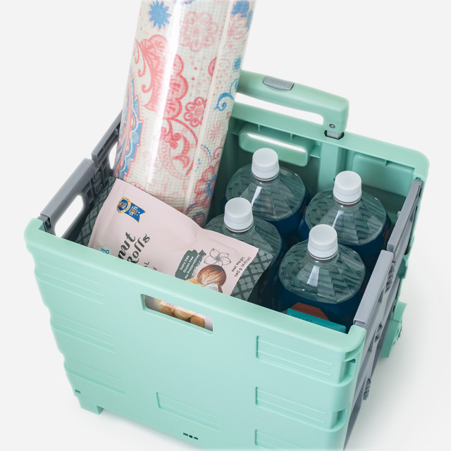 30L 4輪式 後ろストッパー付】折りたたみコンテナキャリー (グリーン