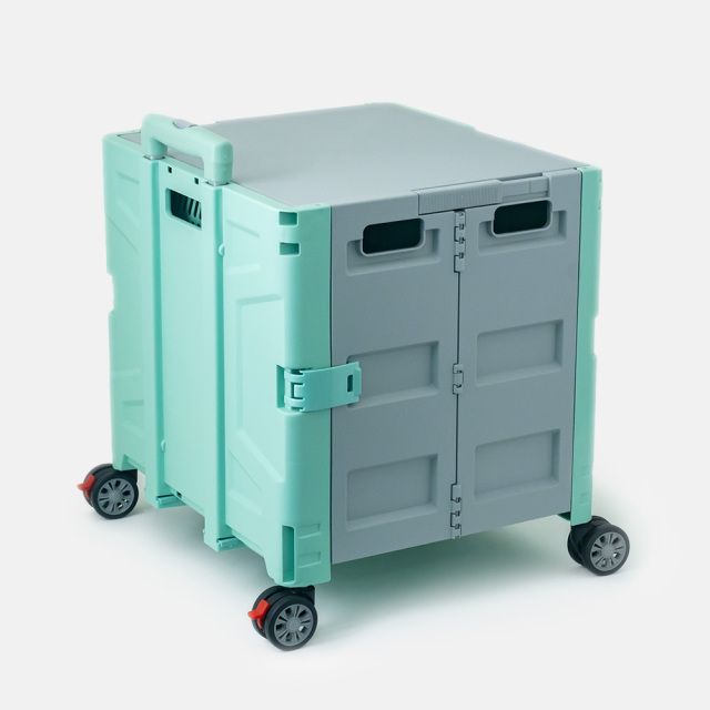 折りたたみコンテナキャリーカート 背面 (グリーン＆グレー) 48L 4輪式 アウトドア・ショッピング FW548