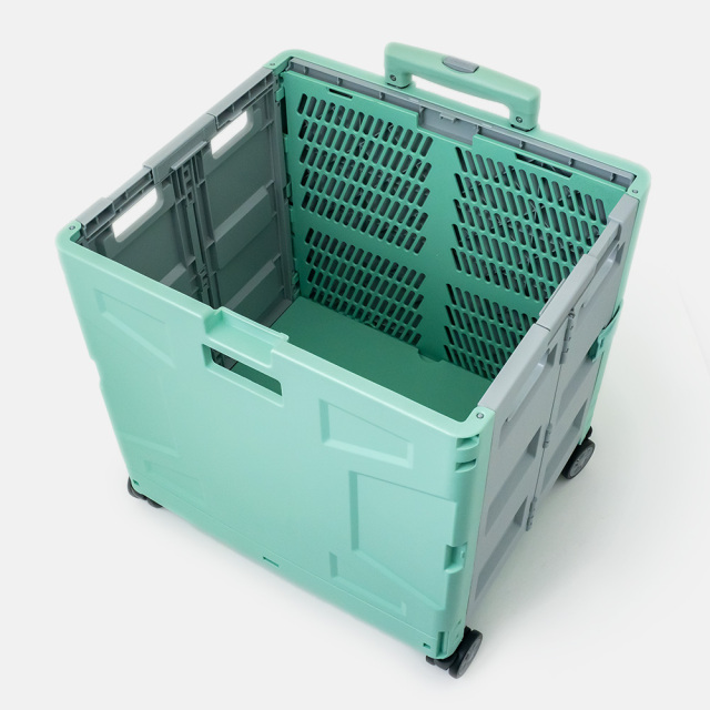 折りたたみコンテナキャリーカート 上から見た内側 (グリーン＆グレー) 48L 4輪式 アウトドア・ショッピング FW548