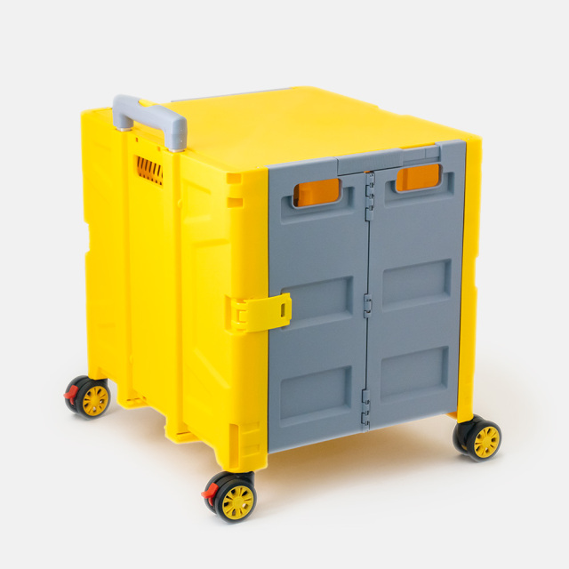 折りたたみコンテナキャリーカート 背面 (イエロー＆グレー) 48L 4輪式 アウトドア・ショッピング FW548