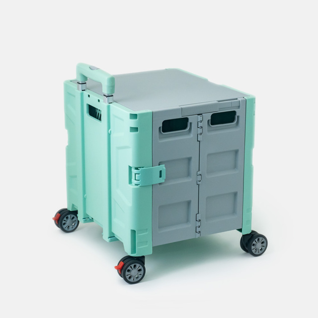 折りたたみコンテナキャリーカート 背面 (グリーン＆グレー) 30L 4輪式 アウトドア・ショッピング FW530