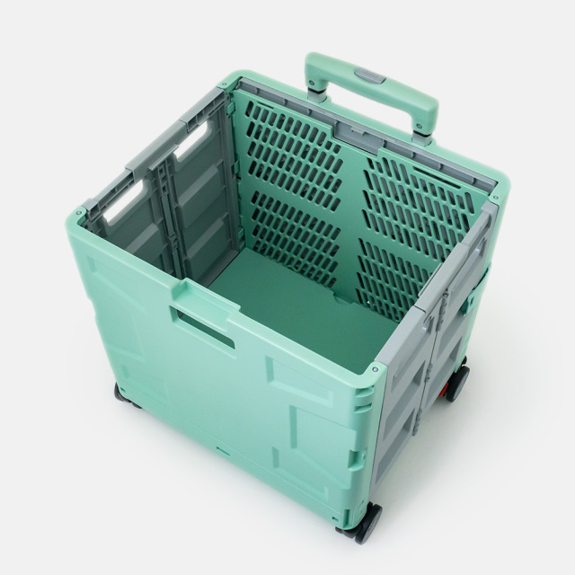 折りたたみコンテナキャリーカート 上から見た内側 (グリーン＆グレー) 30L 4輪式 アウトドア・ショッピング FW530