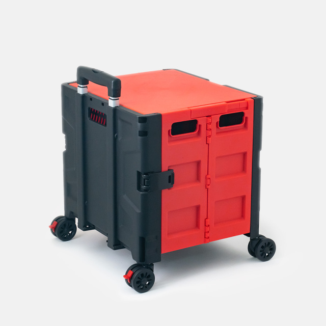 折りたたみコンテナキャリーカート 背面 (レッド＆ブラック) 30L 4輪式 アウトドア・ショッピング FW530