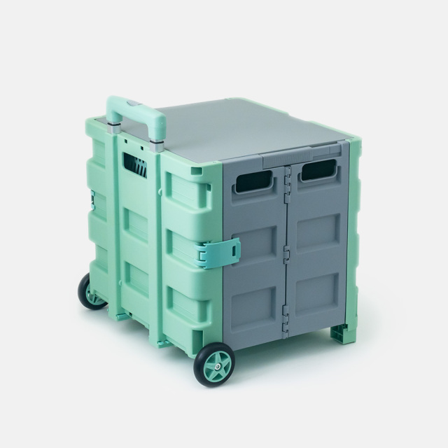 折りたたみコンテナキャリーカート 背面 (グリーン＆グレー) 30L 2輪式 アウトドア・ショッピング FW530