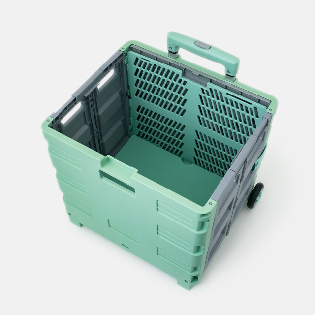 折りたたみコンテナキャリーカート 上から見た内側 (グリーン＆グレー) 30L 2輪式 アウトドア・ショッピング FW530