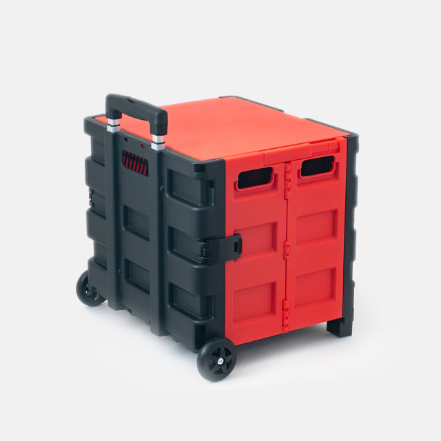 折りたたみコンテナキャリーカート 背面 (レッド＆ブラック) 30L 2輪式 アウトドア・ショッピング FW530