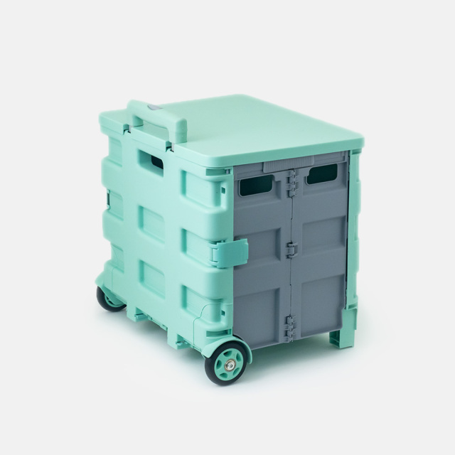 25L 2輪式】折りたたみコンテナキャリー (グリーン＆グレー) フタ付き