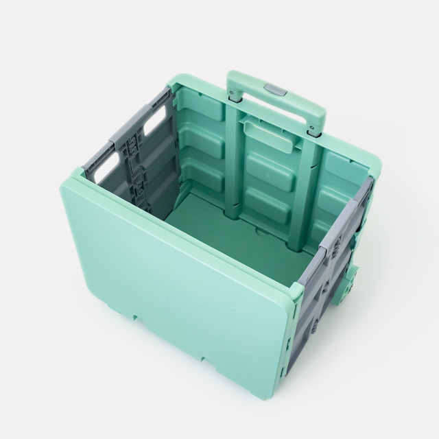 折りたたみコンテナキャリーカート 上から見た内側 (グリーン＆グレー) 25L 2輪式 アウトドア・ショッピング E220G2S