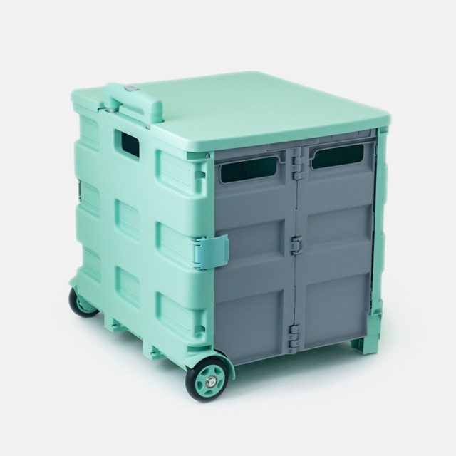 折りたたみコンテナキャリーカート 背面 (グリーン＆ブラック) 50L 2輪式 アウトドア・ショッピング E250G2L