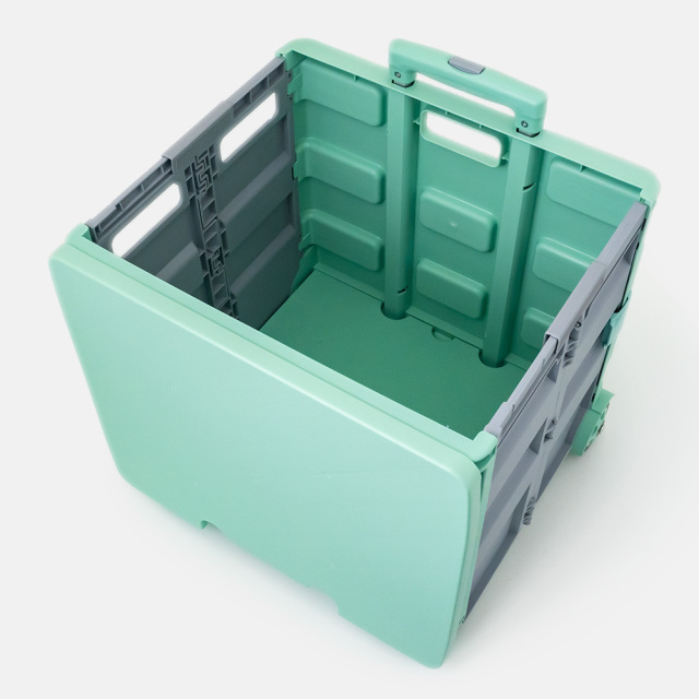 折りたたみコンテナキャリーカート 上から見た内側 (グリーン＆ブラック) 50L 2輪式 アウトドア・ショッピング E250G2L