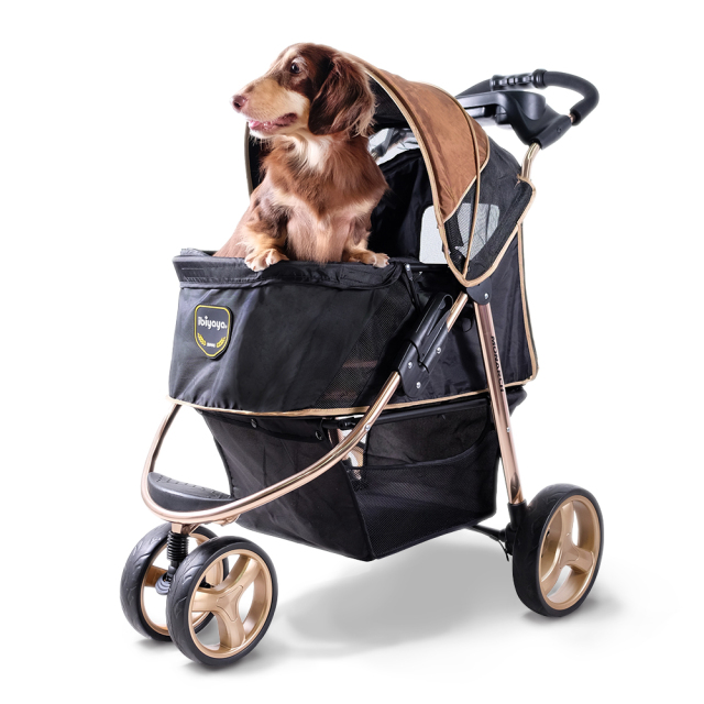 ibiyaya イビヤヤ FS1616 モナーク プレミアムペットジョガー ペットカート (ラグジュアリーゴールド) 犬が乗った状態