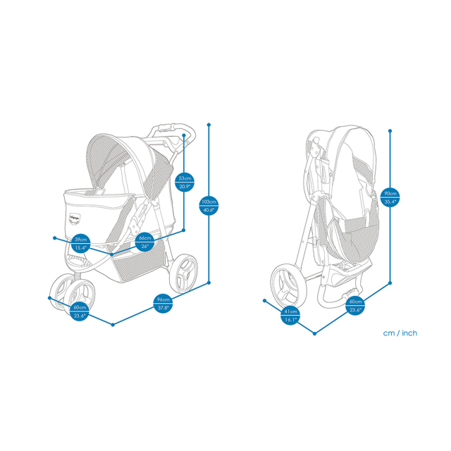 ibiyaya イビヤヤ FS1616 モナーク プレミアムペットジョガー ペットカート (ラグジュアリーゴールド) 寸法