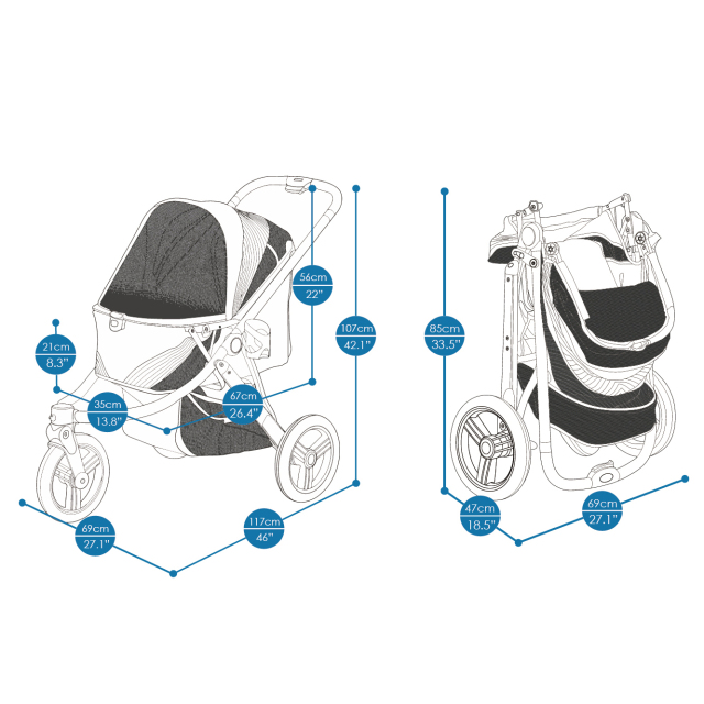 ibiyayaビースト ペット ジョギング ストローラー ペットカートの寸法