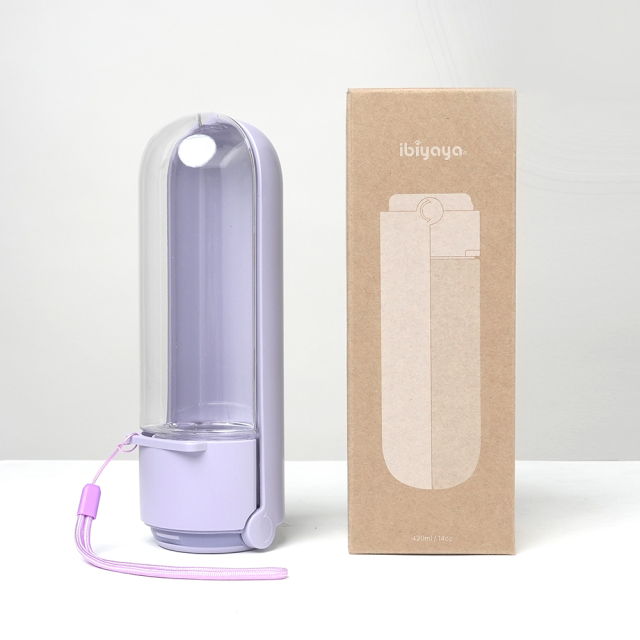 ibiyaya パップオアシス フォールド＆ゴー 犬用水筒 (ラベンダー)本体と外装箱