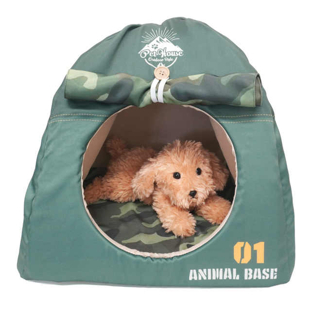 ペットハウス キャンプテント型 犬猫・小動物用 グリーン おもしろ インスタ映え T&S 使用イメージ