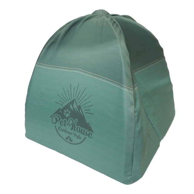 ペットハウス キャンプテント型 犬猫・小動物用 グリーン おもしろ インスタ映え T&S テント裏側
