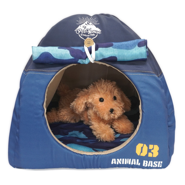 ペットハウス キャンプテント型 犬猫・小動物用 ネイビー おもしろ インスタ映え T&S 使用イメージ
