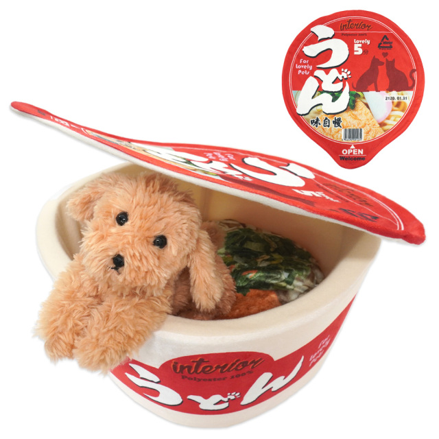 ペットベッド カップ麺 犬猫 小動物用 ペットハウス 赤のうどん 秋冬用 おもしろ