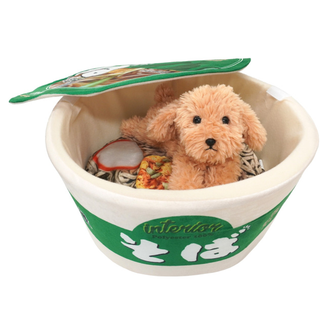 ペットベッド カップ麺 犬猫 小動物用 ペットハウス 緑のそば 秋冬用 おもしろ インスタ映え T S