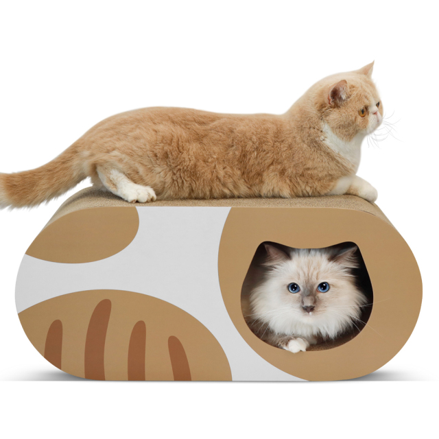 猫用 爪とぎダンボール猫ハウス トンネル型 HEBENA 使用風景