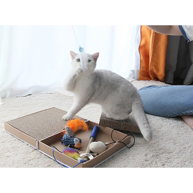 猫用 爪とぎダンボール 本型 折りたたみ式 HEBENA 猫用おもちゃの収納も可能