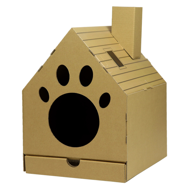 猫 キャットハウス 爪とぎ付き ブラウン 組み立て簡単 ステッカー付 東洋ケース 全体