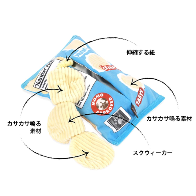 犬用おもちゃ スナックアタック ポテトチップス 音が鳴るぬいぐるみ スクイーカー P.L.A.Y.(プレイ) 中身が出る シャカシャカ 仕様