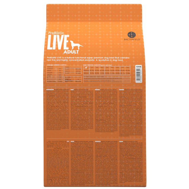 ProBiotic LIVE 成犬用 サーモン12kg 全犬種 プロバイオティック ライブ ドッグフード裏面 BACTERFIELD