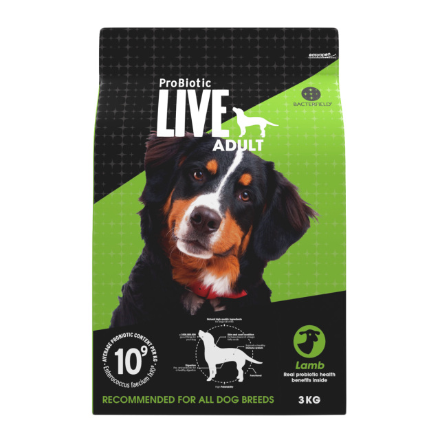 ProBiotic LIVE ラム3kg 全犬種 成犬用 プロバイオティック ライブ ドッグフード BACTERFIELD