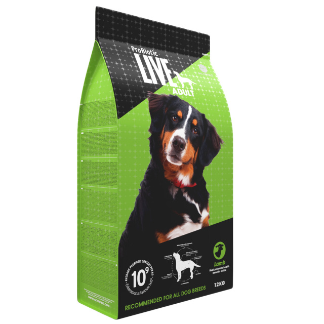ProBiotic LIVE ラム12kg 全犬種 成犬用 プロバイオティック ライブ ドッグフード パッケージ立体イメージ BACTERFIELD