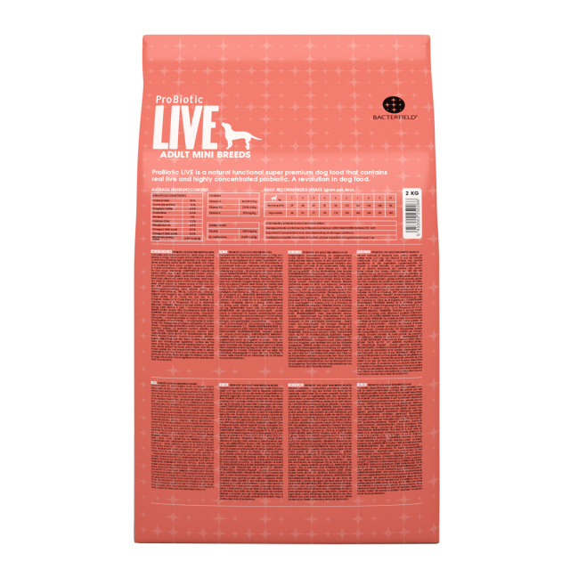 ProBiotic LIVE サーモン2kg 小型犬用 成犬用 プロバイオティック ライブ ドッグフード裏面 BACTERFIELD