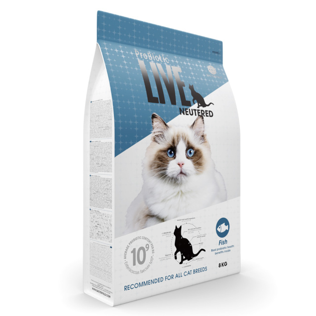 ProBiotic LIVE 避妊・去勢猫用 フィッシュ8kg 立体パッケージ プロバイオティック ライブ キャットフード BACTERFIELD