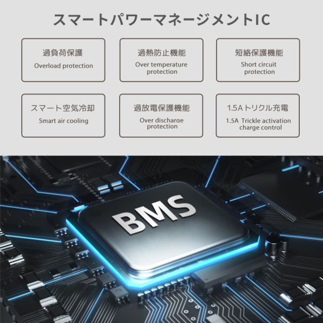 ポータブル電源 UPP-600J スマートパワーマネージメントIC搭載 過負荷保護・加熱防止機能・短絡保護・トリクル作動充電制御